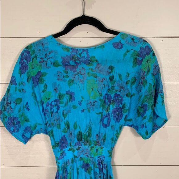 Hand made Floral Blue Dress spring summer - Picture 2 of 8